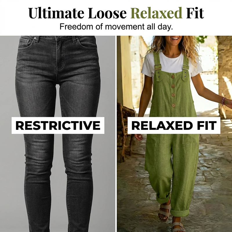 ⏳Time-Limited Special⏰Women's Casual Button-Front Overalls – Adjustable Straps, Breathable Fabric & Relaxed Fit ✨
