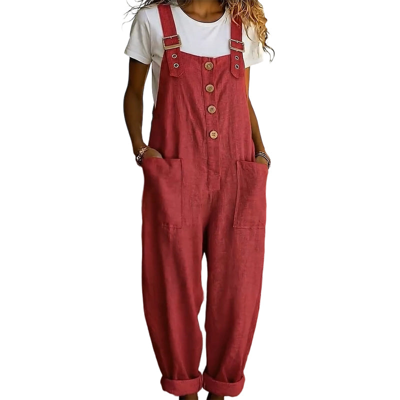 ⏳Time-Limited Special⏰Women's Casual Button-Front Overalls – Adjustable Straps, Breathable Fabric & Relaxed Fit ✨