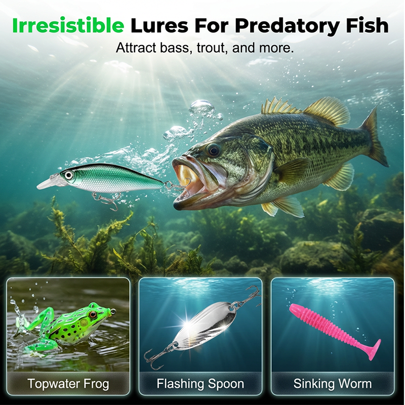 📢📢 50% OFF! Fishing Lure Kit – Hard & Soft Baits with Organized Tackle Box 🎣