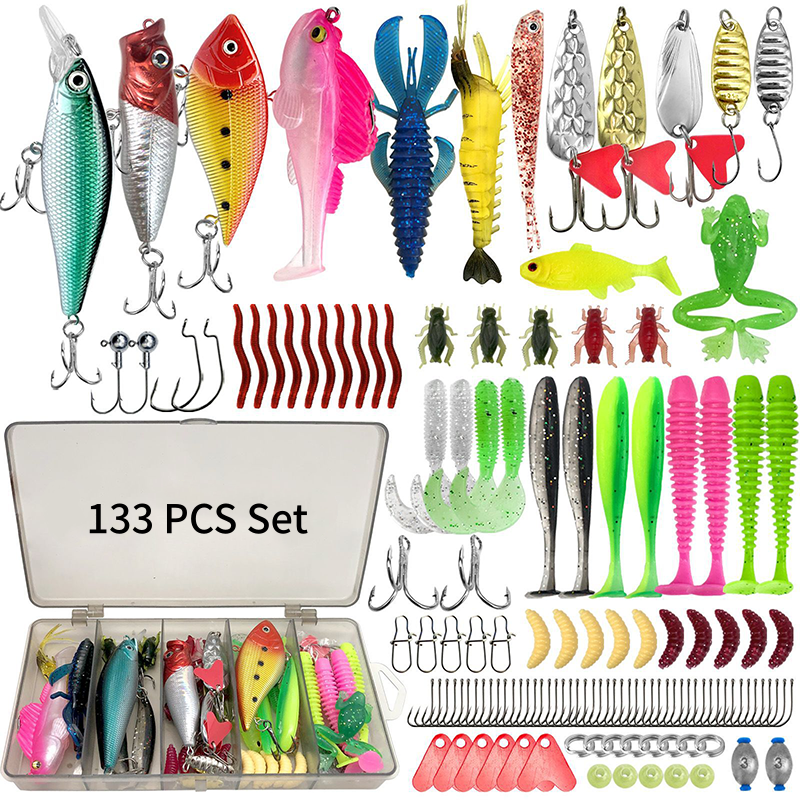 📢📢 50% OFF! Fishing Lure Kit – Hard & Soft Baits with Organized Tackle Box 🎣