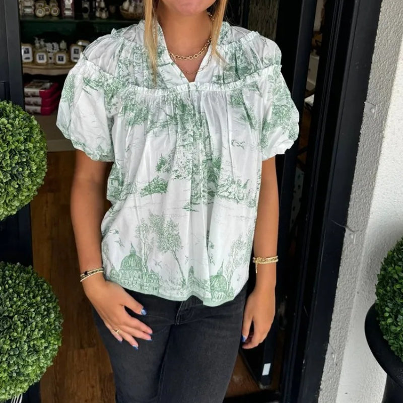 Women’s Printed V-Neck Blouse