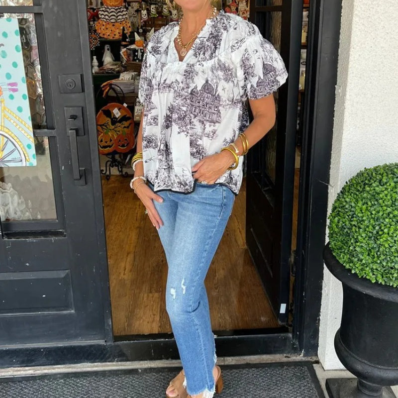 Women’s Printed V-Neck Blouse