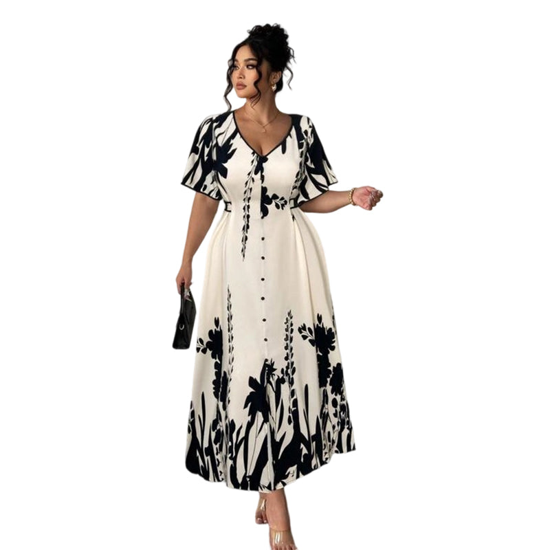 👗50% OFF NOW!🌸Women's Botanical Print Midi Dress – V-Neck, A-Line & Flutter Sleeves🌿