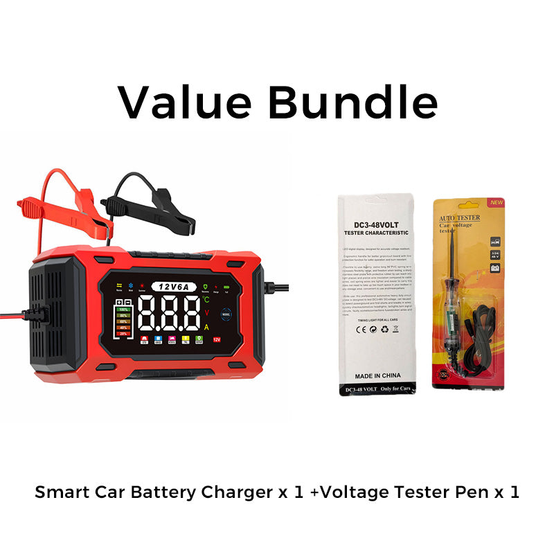⏳⏰12V 6A Smart Car Battery Charger – Pulse Repair Technology, Auto Maintain & Desulfation