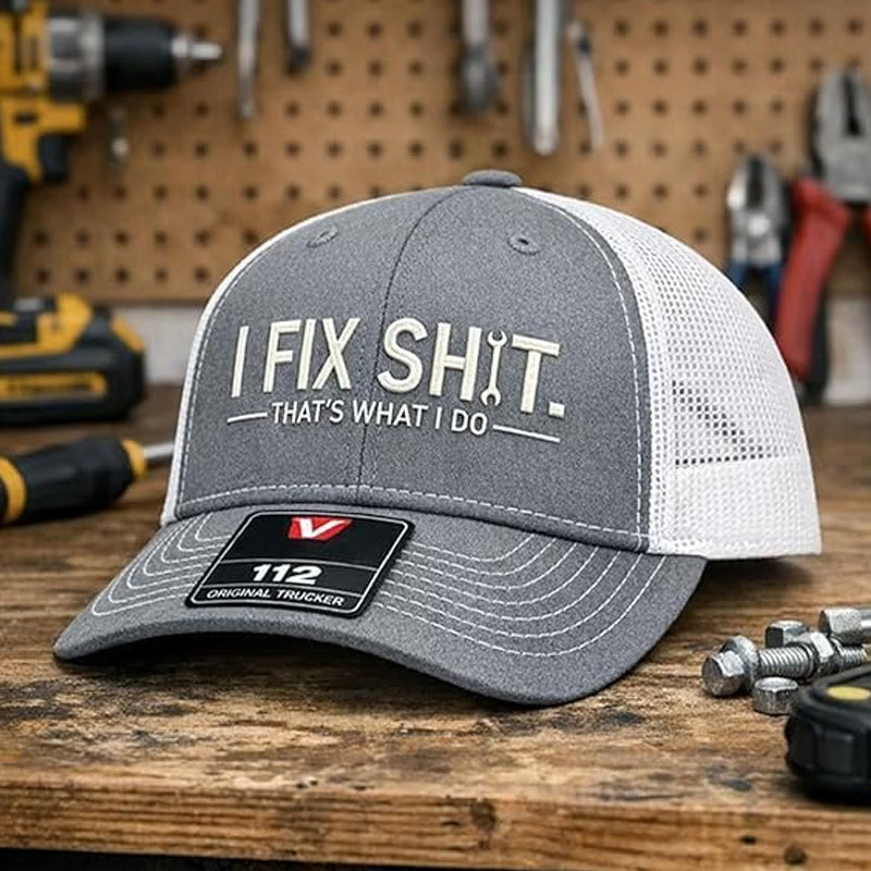 Mesh Back Trucker Cap with "I Fix Shit" Embroidery – Breathable Outdoor Sun Hat🧢☀️