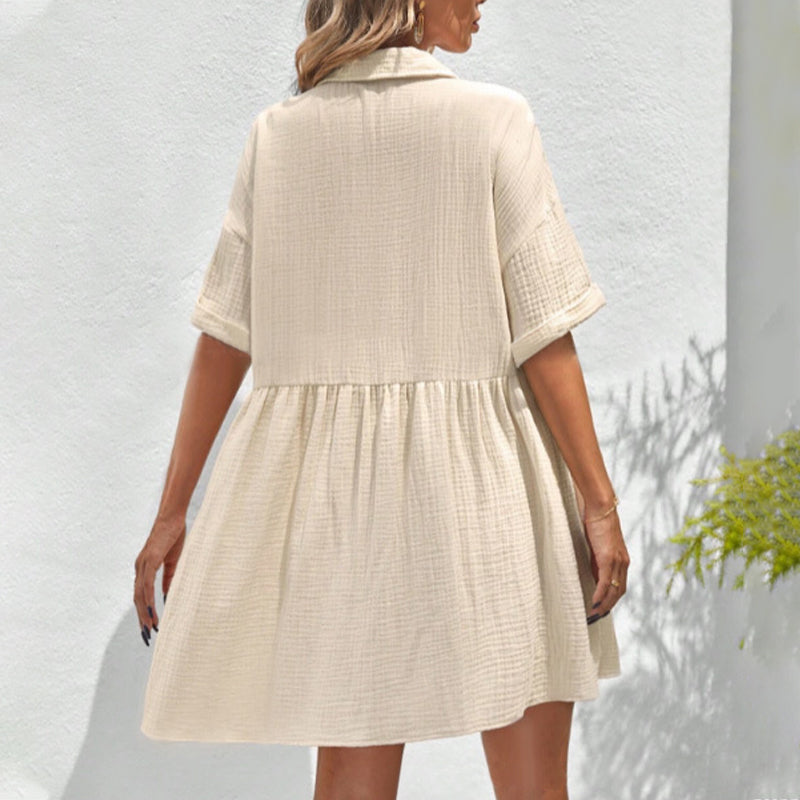 ✨ Babydoll Dress for Women Short Sleeve Button Down Textured Non-clingy Loose Fit Flowy Mini Dress with Pockets 2026 New Summer Dress