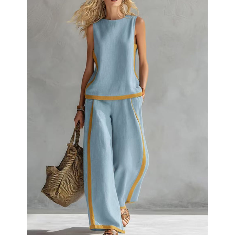 👚 50% OFF NOW! 👖 Casual Sleeveless Colorblock Top & Wide-Leg Pants Set – Soft, breathable & flowy – Perfect for summer days, beach or casual chic – effortless matching style 🌸