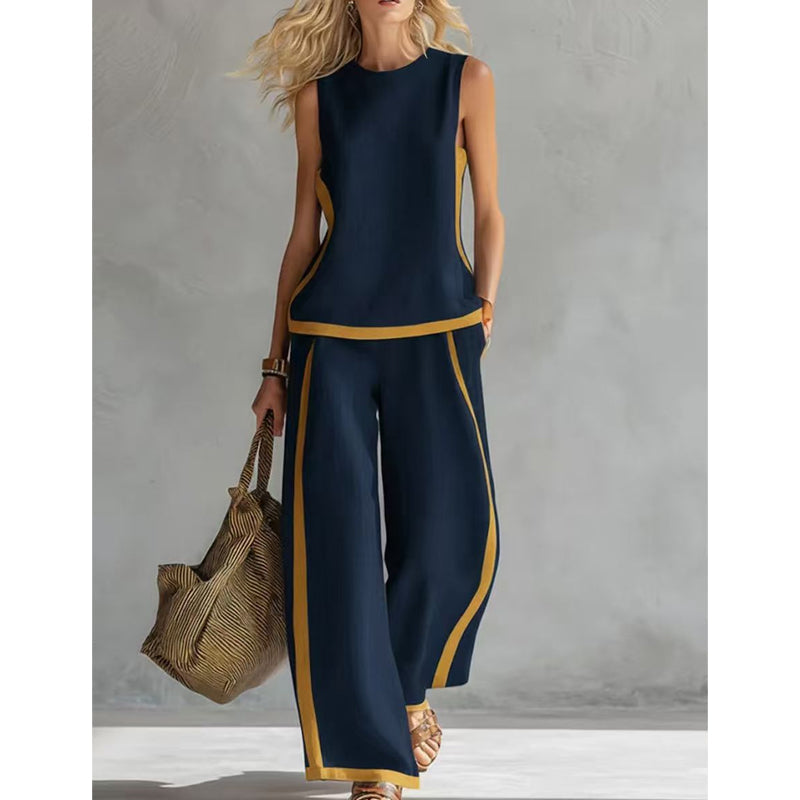 👚 50% OFF NOW! 👖 Casual Sleeveless Colorblock Top & Wide-Leg Pants Set – Soft, breathable & flowy – Perfect for summer days, beach or casual chic – effortless matching style 🌸