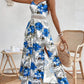 Women’s Floral Print High Slit Spaghetti Strap Flowy Dress