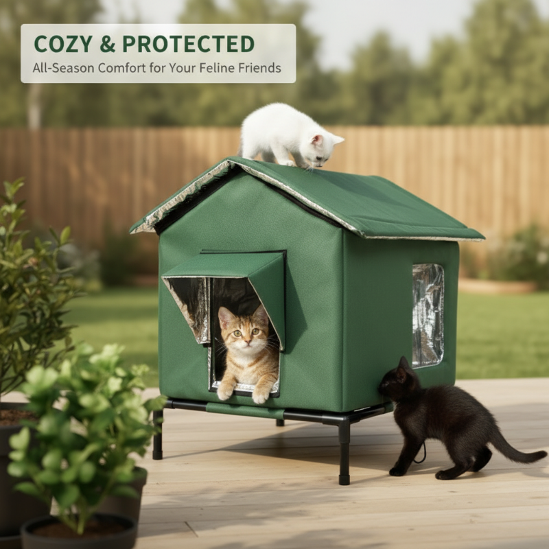 🐱 50% OFF! 🏡 All-Weather Elevated Cat House – Waterproof Oxford & thermal lining ✨