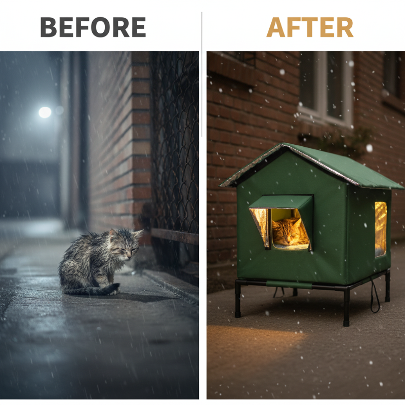 🐱 50% OFF! 🏡 All-Weather Elevated Cat House – Waterproof Oxford & thermal lining ✨