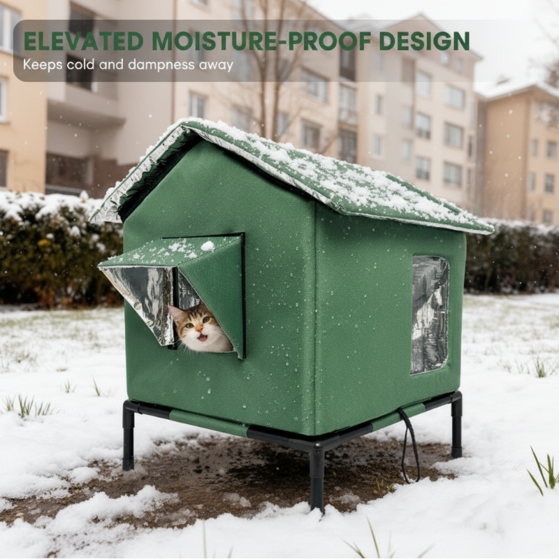 🐱 50% OFF! 🏡 All-Weather Elevated Cat House – Waterproof Oxford & thermal lining ✨
