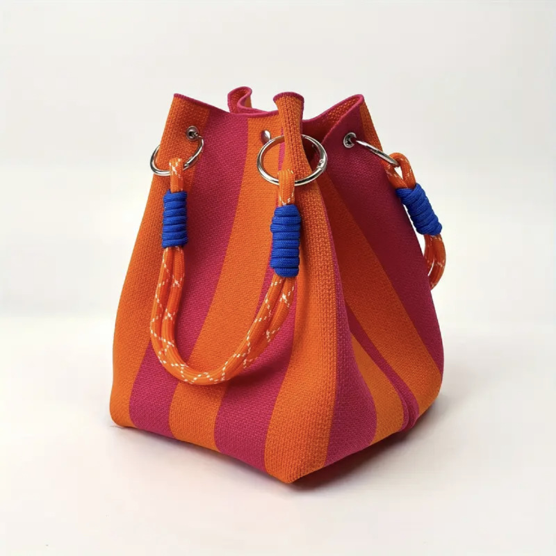 👜New arrival 50% OFF!🌊Striped Knit Bucket Bag – Handwoven, Rope Handle, Spacious ✨