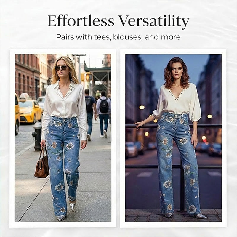 👖 LIMITED-TIME 50% OFF! ✨ Women's Floral Print Jeans – Straight-Leg, Denim, Elegant ✨
