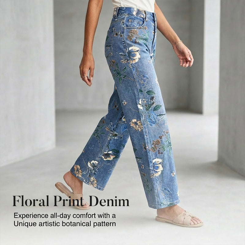 👖 LIMITED-TIME 50% OFF! ✨ Women's Floral Print Jeans – Straight-Leg, Denim, Elegant ✨