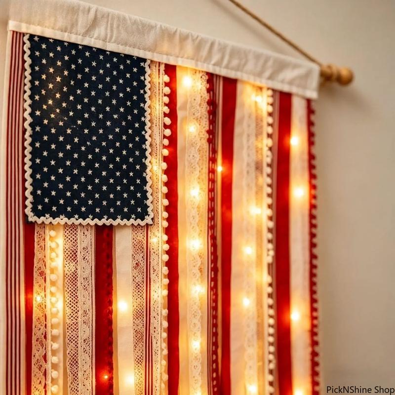 Rustic Patriotic Fabric Flag for Home Decor