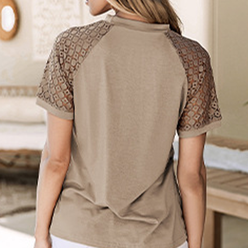 Women's Patchwork Short Sleeve Crewneck Top