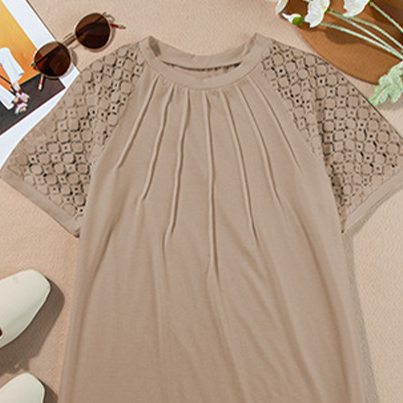 Women's Patchwork Short Sleeve Crewneck Top