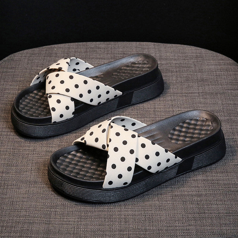 Women's Polka Dot Cross-Strap Platform Slides