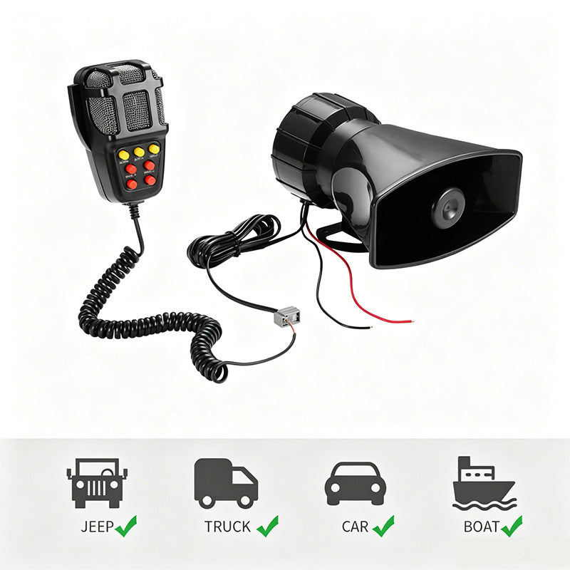 12V Power Car Exterior Sound Speaker Kit with Mic, 7-Tone Horn, Car Alarm, Loud Sound, ABS Plastic Universal Vehicle Horn Accessory, Accessories For Car, Auto Accessories