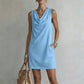 📢📢50% OFF !! ⏰ Elegant Slim Fit Cowl Neck Dress – Sleeveless, Side Pockets, Versatile ✨