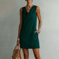 📢📢50% OFF !! ⏰ Elegant Slim Fit Cowl Neck Dress – Sleeveless, Side Pockets, Versatile ✨
