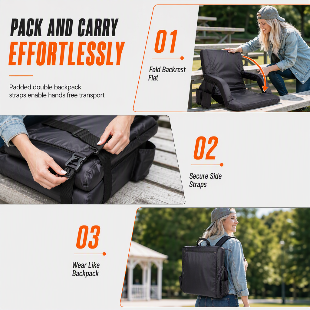 📢📢Limited Time on Sale！⏰ Heated Stadium Seat: Portable Foldable Chair with Backpack Straps, USB Heating, 5 Angles, Waterproof for Outdoor Events