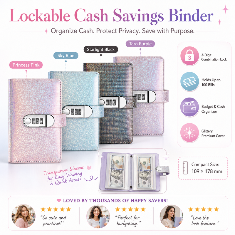 Lockable Glitter Budget Binder for Cash Savings