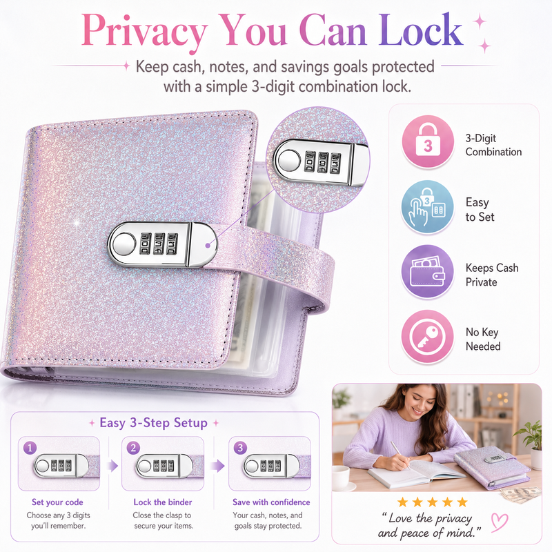 Lockable Glitter Budget Binder for Cash Savings