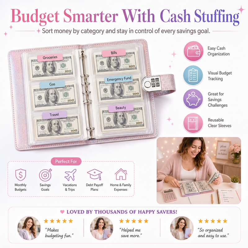 Lockable Glitter Budget Binder for Cash Savings