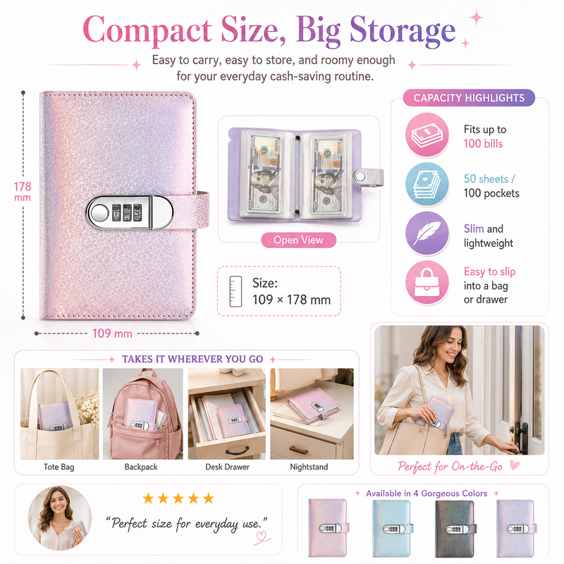 Lockable Glitter Budget Binder for Cash Savings