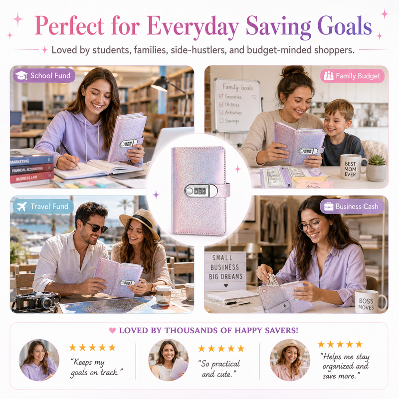 Lockable Glitter Budget Binder for Cash Savings