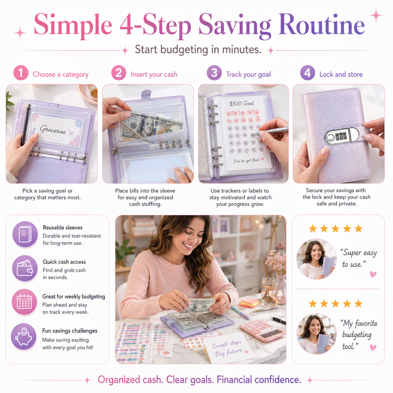 Lockable Glitter Budget Binder for Cash Savings