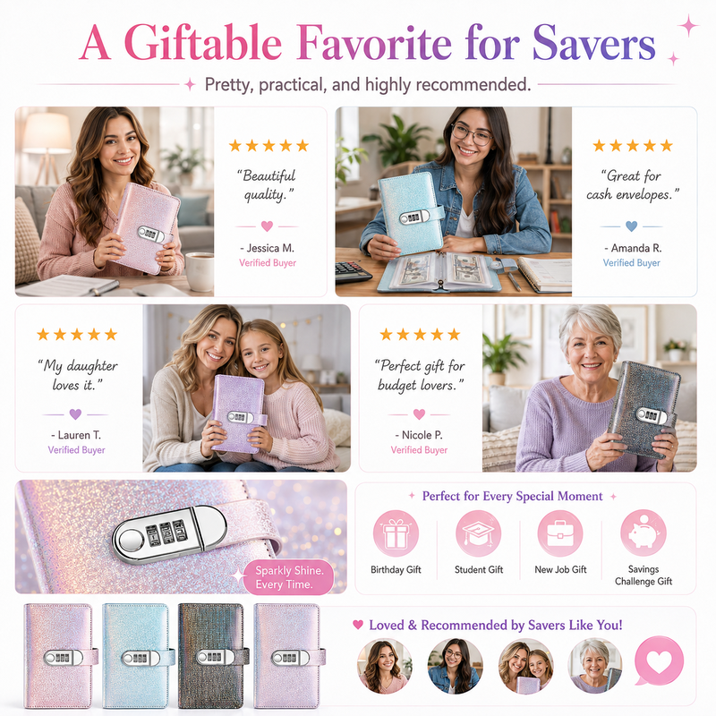 Lockable Glitter Budget Binder for Cash Savings