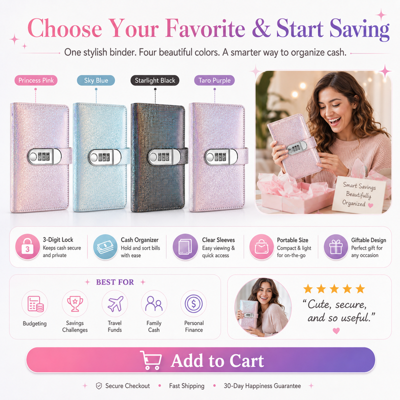 Lockable Glitter Budget Binder for Cash Savings