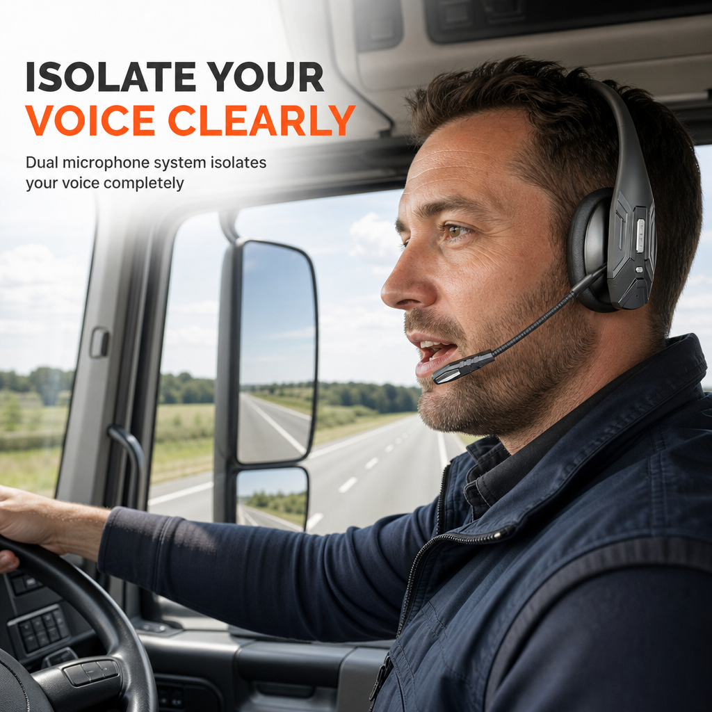 Wireless Bluetooth Call Center Headset with ENC Environmental Noise Cancellation and Auto Pairing for Customer Service and Truck Drivers