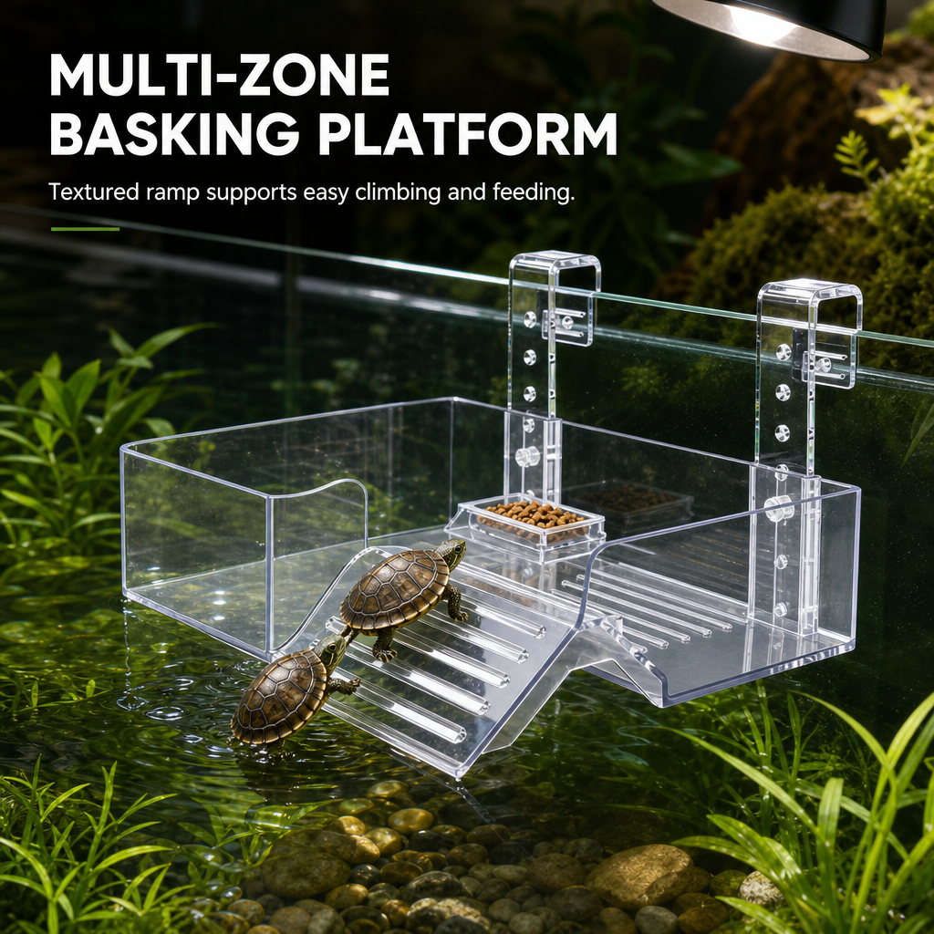 🐢 LIMITED-TIME 50% OFF! ☀️ Hanging Turtle Basking Platform – Clear Acrylic, Non-slip Ramp, Adjustable Mount ✨