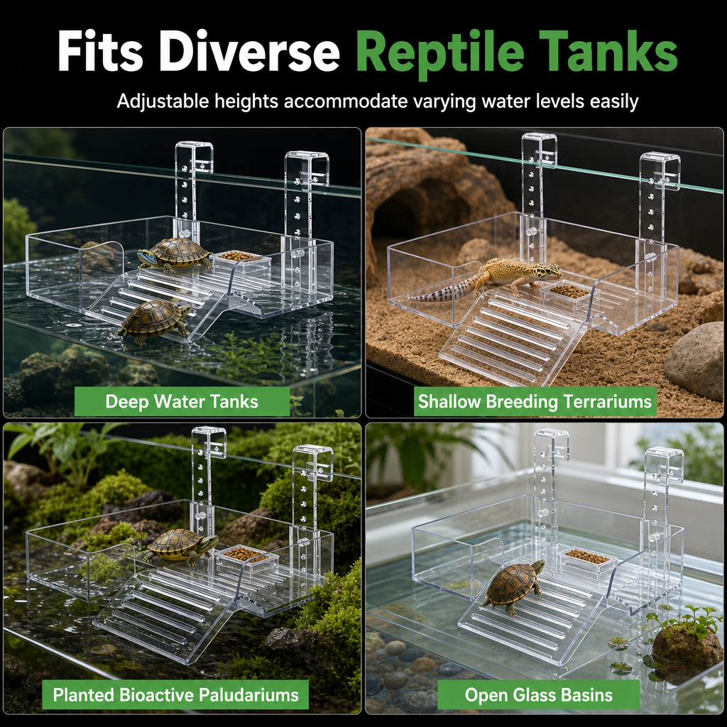 🐢 LIMITED-TIME 50% OFF! ☀️ Hanging Turtle Basking Platform – Clear Acrylic, Non-slip Ramp, Adjustable Mount ✨