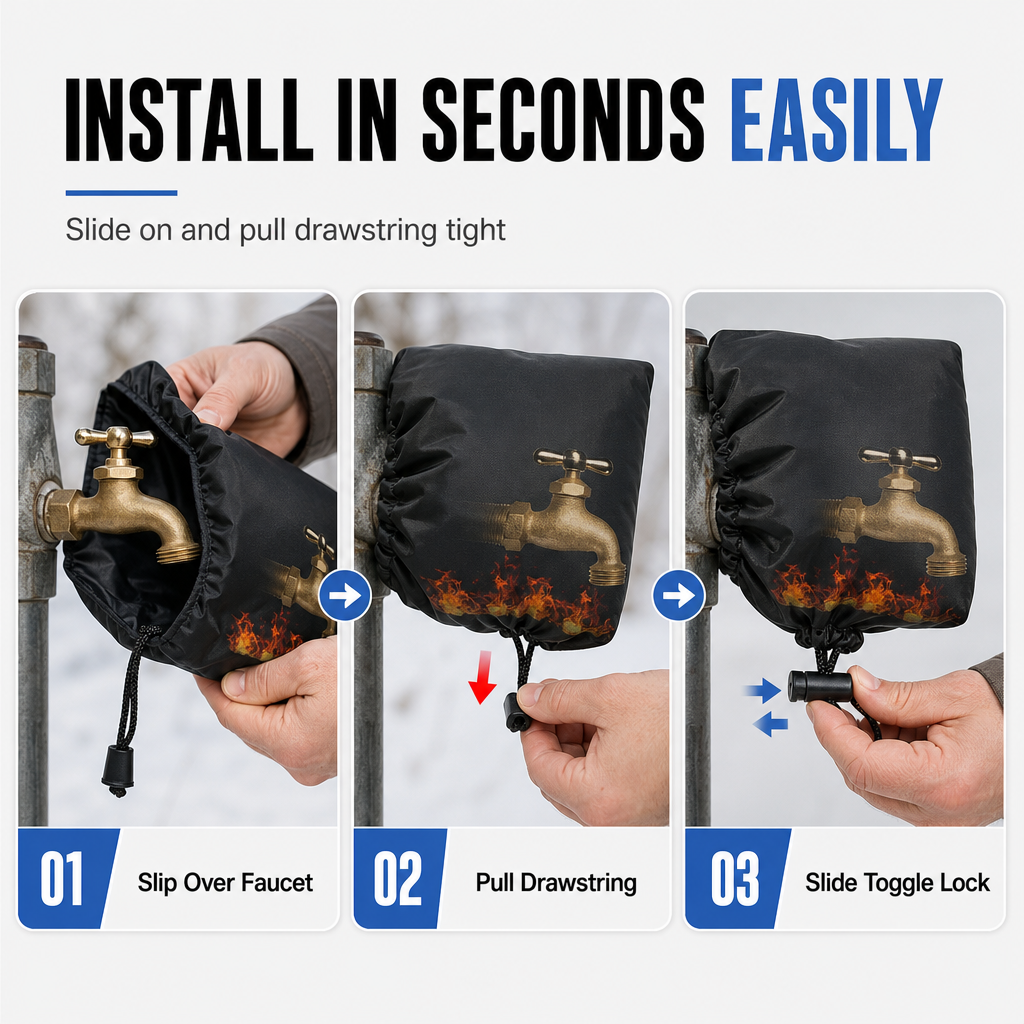 ⏳ TIME-LIMITED SPECIAL ⏰❄️ Insulated Outdoor Faucet Cover – Padded Oxford Cloth Shell with Layered Insulation Retains Warmth, Water-Repellent Outer Protects from Rain & Snow – Quick Install 3 Sizes for Winter Freeze Protection 🧊