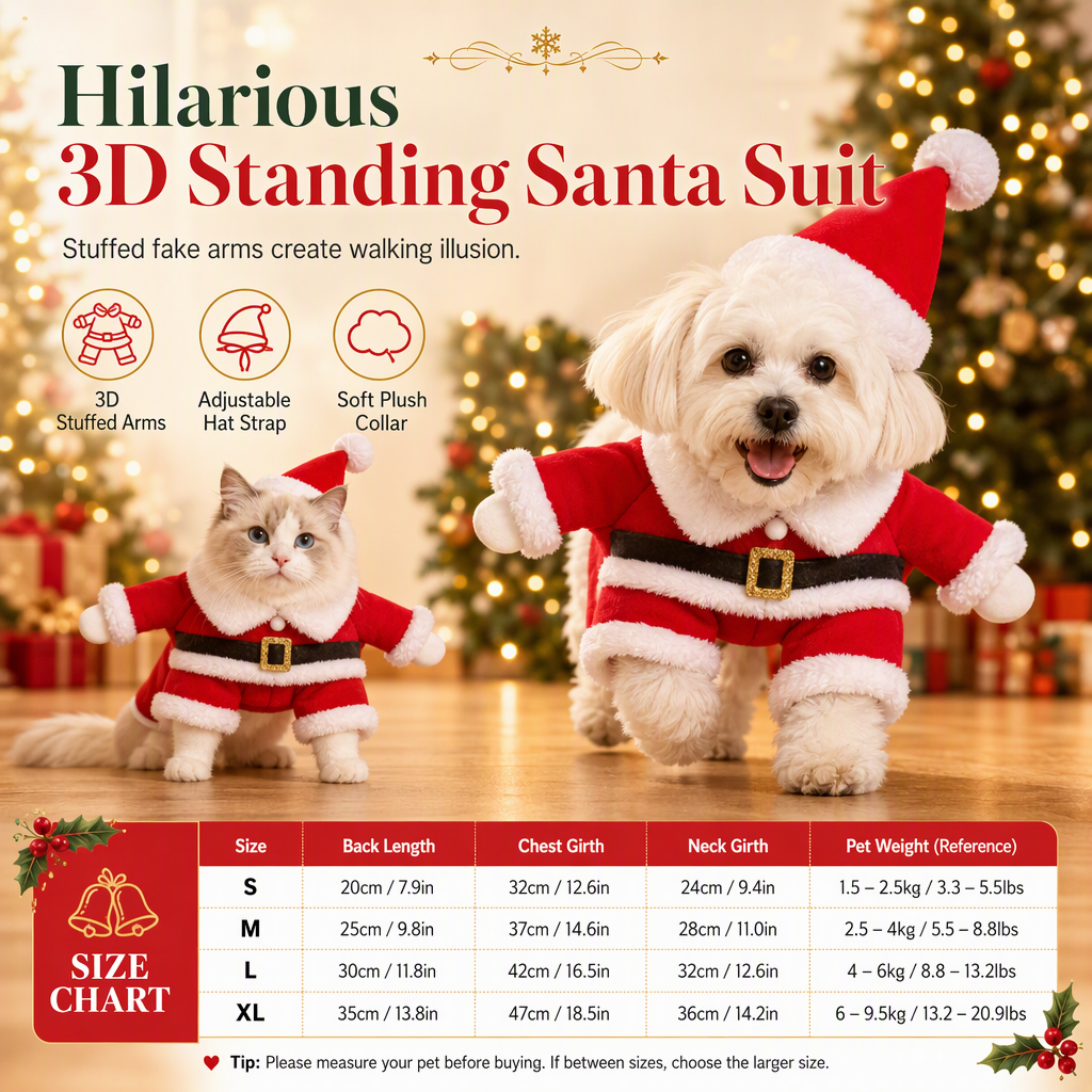 🎄 50% OFF! ✨ Christmas Pet Costume for Dogs & Cats – Hilarious 3D Standing Santa Suit with Integrated Stuffed Hands, Plush Warmth Premium Stitching & Thick Velvet Trim – Lightweight Holiday Outfit for Cats & Dogs 🐾