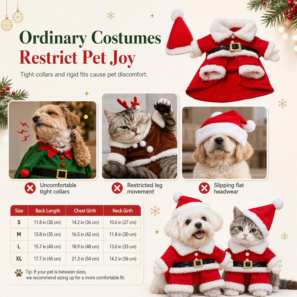 🎄 50% OFF! ✨ Christmas Pet Costume for Dogs & Cats – Hilarious 3D Standing Santa Suit with Integrated Stuffed Hands, Plush Warmth Premium Stitching & Thick Velvet Trim – Lightweight Holiday Outfit for Cats & Dogs 🐾
