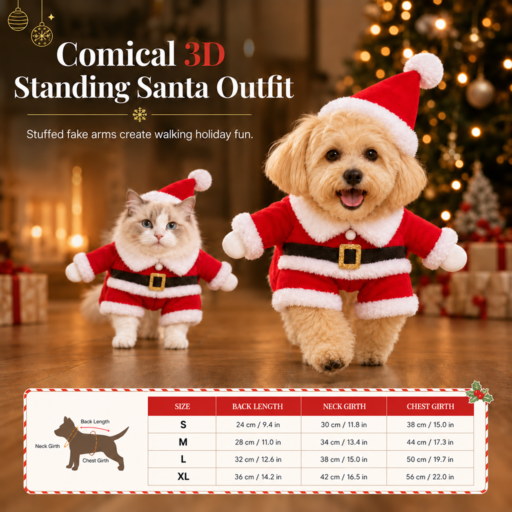 🎄 50% OFF! ✨ Christmas Pet Costume for Dogs & Cats – Hilarious 3D Standing Santa Suit with Integrated Stuffed Hands, Plush Warmth Premium Stitching & Thick Velvet Trim – Lightweight Holiday Outfit for Cats & Dogs 🐾