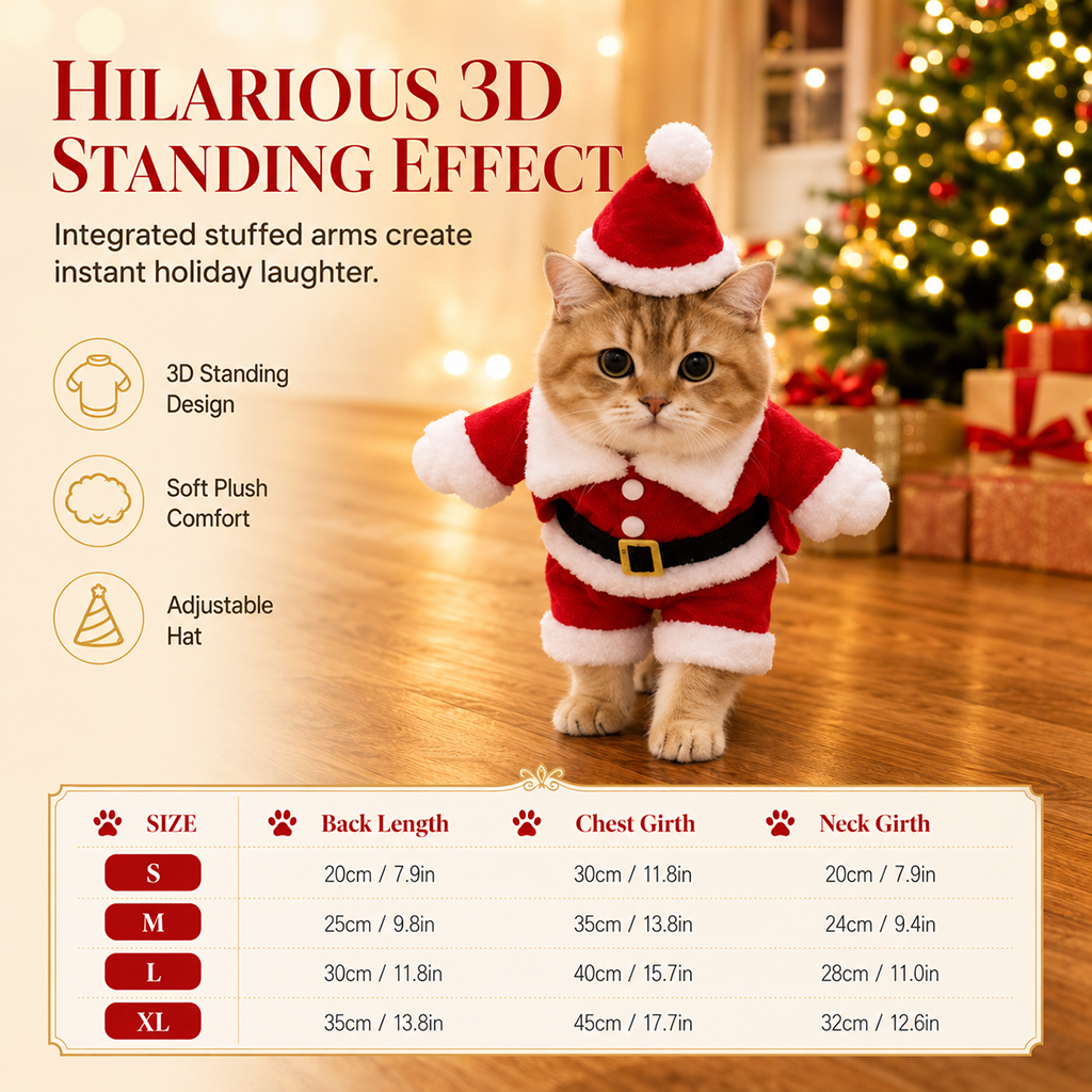 🎄 50% OFF! ✨ Christmas Pet Costume for Dogs & Cats – Hilarious 3D Standing Santa Suit with Integrated Stuffed Hands, Plush Warmth Premium Stitching & Thick Velvet Trim – Lightweight Holiday Outfit for Cats & Dogs 🐾