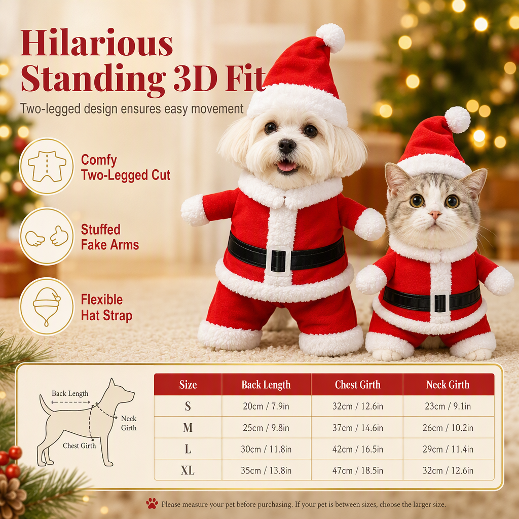 🎄 50% OFF! ✨ Christmas Pet Costume for Dogs & Cats – Hilarious 3D Standing Santa Suit with Integrated Stuffed Hands, Plush Warmth Premium Stitching & Thick Velvet Trim – Lightweight Holiday Outfit for Cats & Dogs 🐾