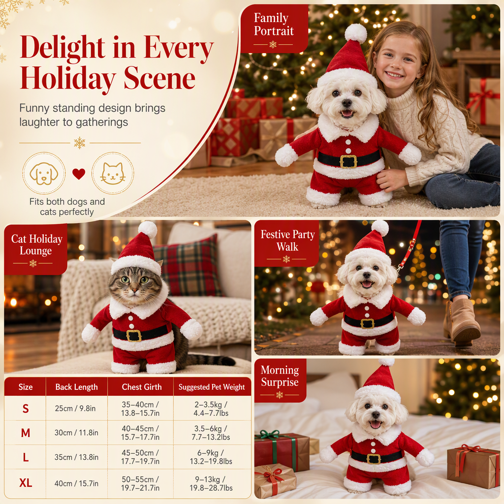 🎄 50% OFF! ✨ Christmas Pet Costume for Dogs & Cats – Hilarious 3D Standing Santa Suit with Integrated Stuffed Hands, Plush Warmth Premium Stitching & Thick Velvet Trim – Lightweight Holiday Outfit for Cats & Dogs 🐾