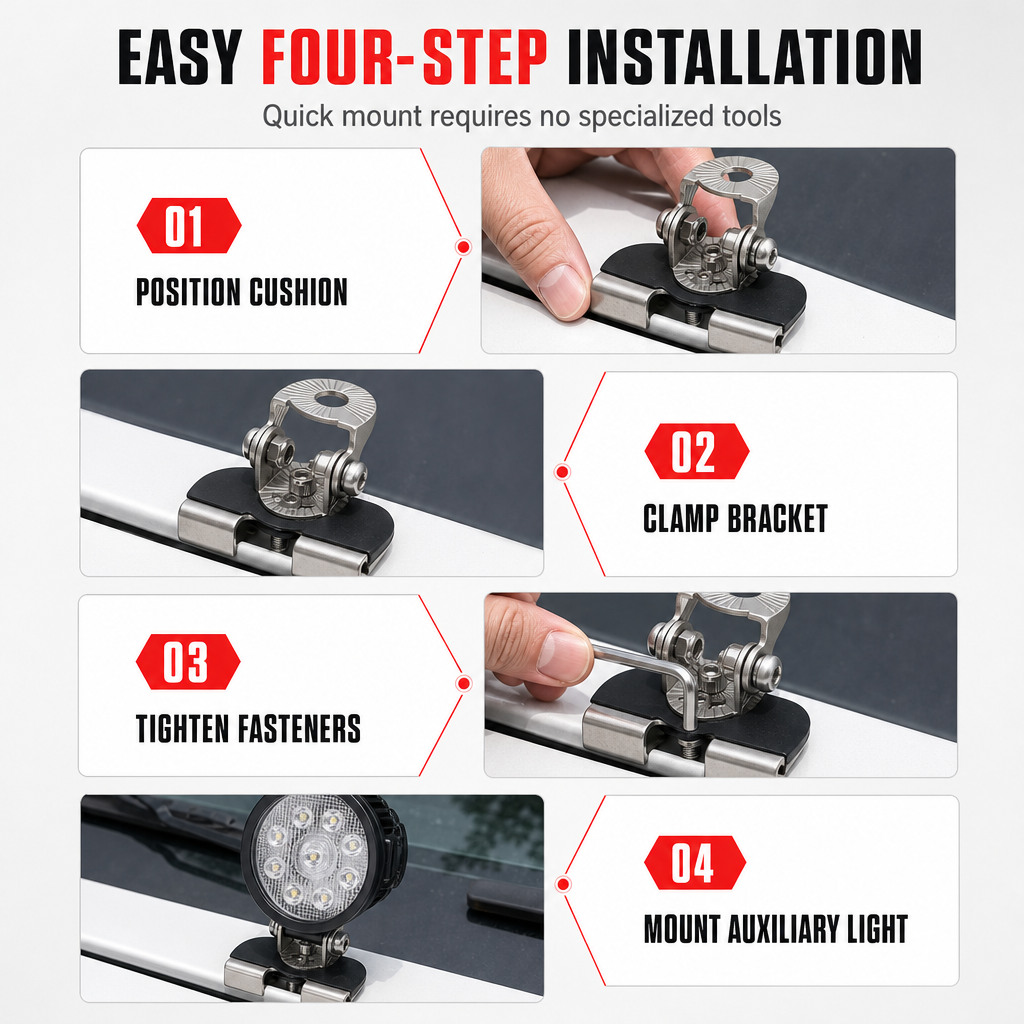 1 Pair Car Engine Hood LED Light Bar Mounting Brackets Clamp Holders for Work Lights Modification