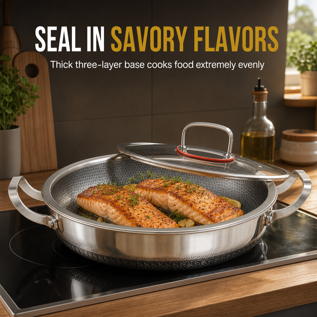 ⏳Limited-time 50% off💥 Thickened Stainless Steel Nonstick Stir Fry Pan with Lid Flat Bottom Cooking Wok with Dual Handles