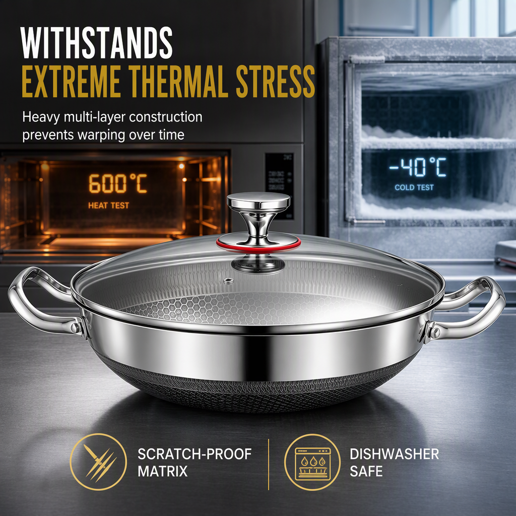 ⏳Limited-time 50% off💥 Thickened Stainless Steel Nonstick Stir Fry Pan with Lid Flat Bottom Cooking Wok with Dual Handles
