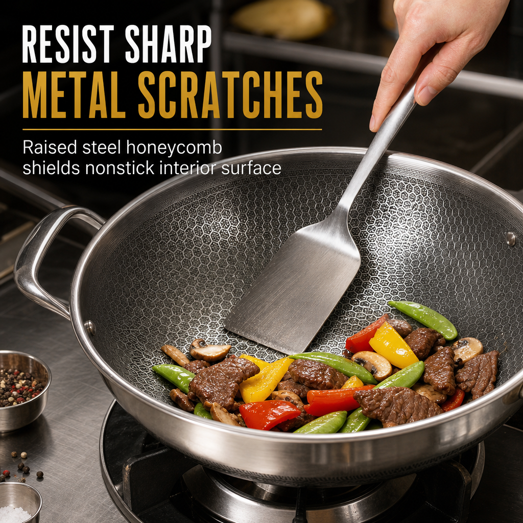 ⏳Limited-time 50% off💥 Thickened Stainless Steel Nonstick Stir Fry Pan with Lid Flat Bottom Cooking Wok with Dual Handles