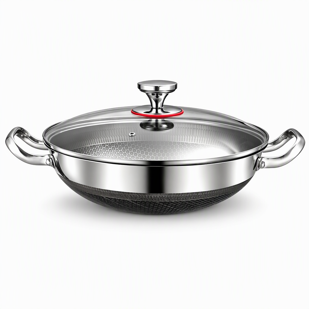 ⏳Limited-time 50% off💥 Thickened Stainless Steel Nonstick Stir Fry Pan with Lid Flat Bottom Cooking Wok with Dual Handles